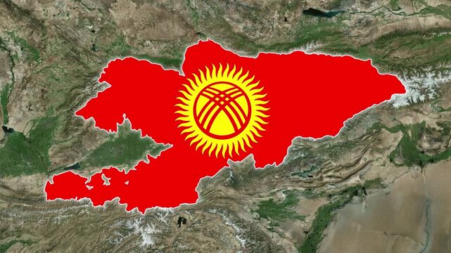 Kyrgyzstan Map With Flag Colors Overlay Animation