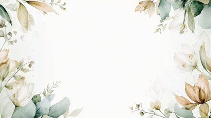 Fototapeta premium Soft botanical frame with floral details, great for event decorations, online content, greeting cards, and creative backdrops. The watercolor style adds a handcrafted and elegant touch to designs.