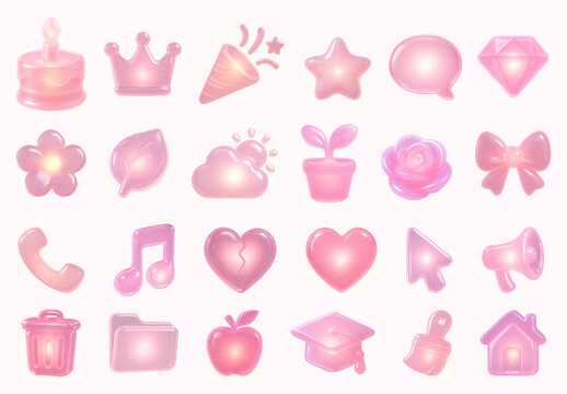 Glossy Pink Icons Design Set