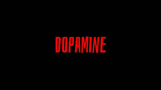 Simple and powerful dopamine text animation in bold red on a dark background, creating a modern, dramatic, and eye catching visual concept.