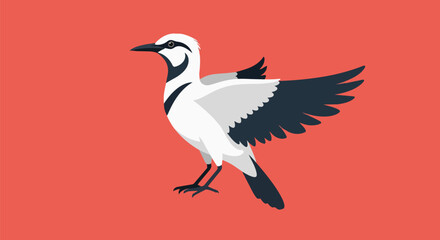 Obraz premium The striking flat-design illustration of a monochromatic bird on a vibrant crimson canvas