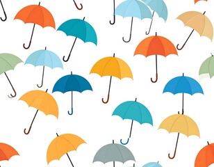 Fototapeta premium A colorful pattern of various umbrellas on a white background (1)