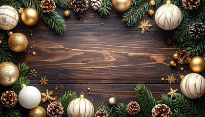 view of elegant golden and white Christmas ornaments, 