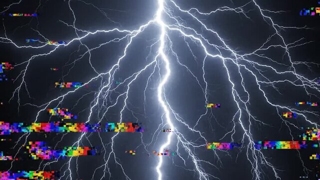 electric storm, lightning bolts, glitch effect, dark sky, energy, power, abstract