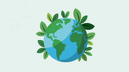 Earth globe with green leaves eco friendly concept environmental protection symbol
