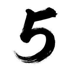 Organic and realistic calligraphic brushstrokes of the number "5", alpha channel