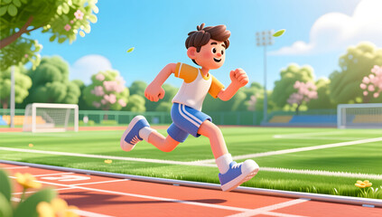 Obraz premium Athletes running on the green field in spring sports