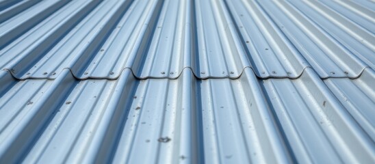 Obraz premium Corrugated metal sheets arranged in parallel rows with water droplets on the surface.
