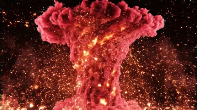 red explosion cloud on black background, abstract smoke