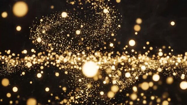 abstract cloud vortex with golden particles, dark background