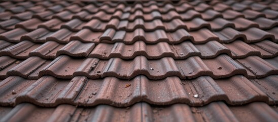 Fototapeta premium Close-up of textured red roof tiles arranged in a repeating pattern.