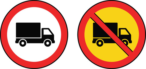 Truck Allowed and Prohibited Traffic Sign Icons with Delivery Vehicle Symbols for Road Regulation Transportation Warning and Safety Design © Sanjida