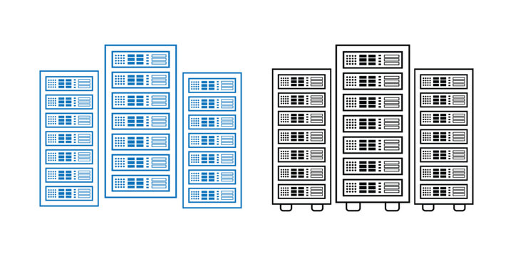Server Rack Vector Icons - Data Center & Cloud Storage Flat Design IT Infrastructure Illustrations.  