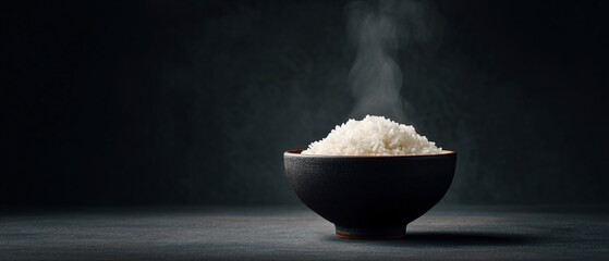 Steaming bowl of japanese rice kitchen table food photography warm atmosphere close-up culinary delicacy