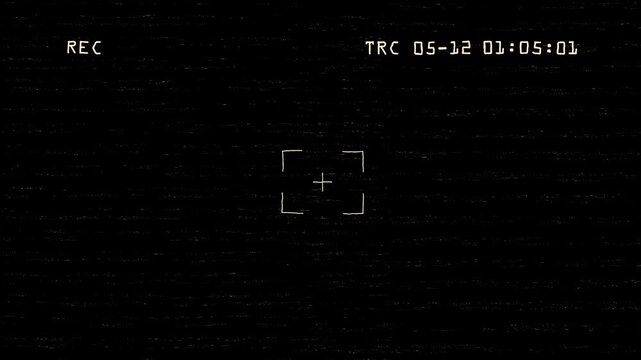 Analog VHS Style CCTV Recording Screen Overlay with Focus Frame, REC and TRC Timecode, 4K Alpha Channel