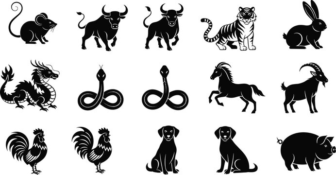 Chinese zodiac animals, wild wildlife silhouettes, Eiffel Tower, rocket ships, Halloween ghosts, zebra family, mushroom varieties, Islamic calligraphy, and mosque architecture,