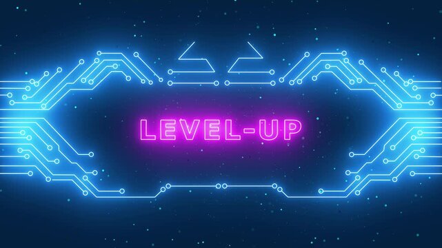 Neon Level Up and Level Down Gaming Interface Elements Set.