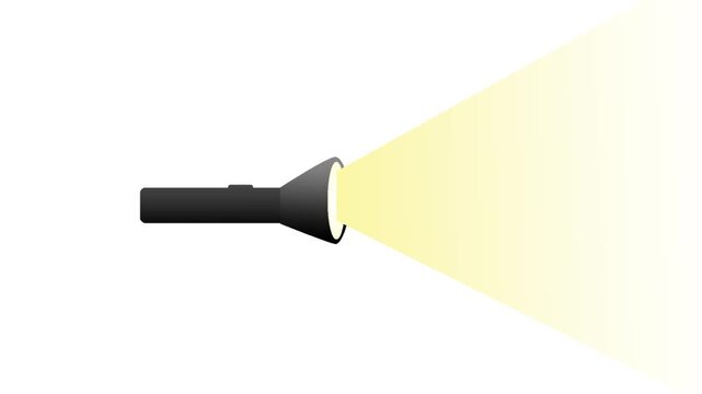 A 2D animated flashlight turning on and off with a light beam on white and green screen backgrounds.