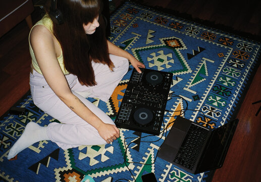 Musician DJ Preparing for Gig at Home