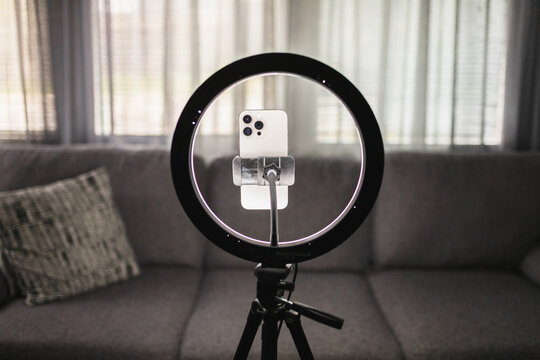 Smartphone with a Ring Light for Live Streaming