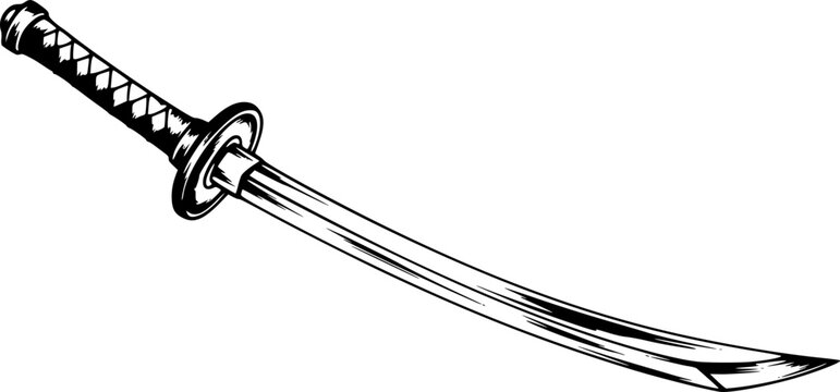 Elegant Sumi-e Style Sword Illustration in black and white for F
