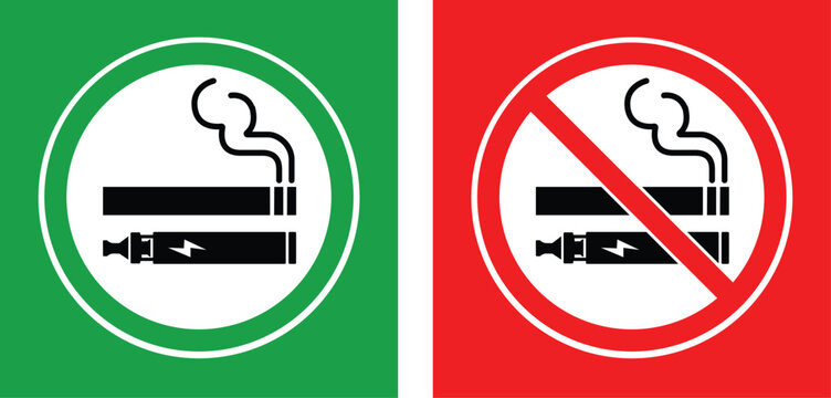 No smoking no vaping and smoking area sign set. Forbidden sign icon isolated on white background vector illustration.