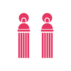 Pink tassel earrings with geometric design isolated on a white background