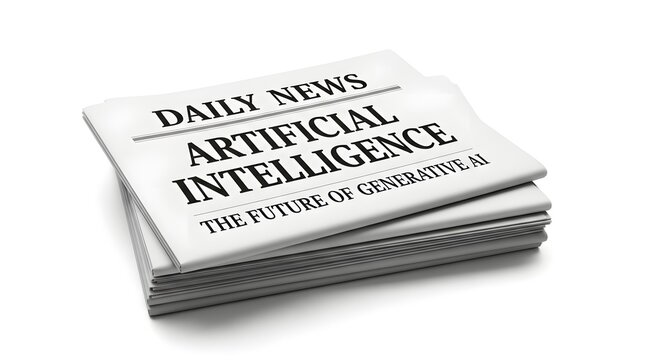 Stack of Newspapers with Headline About Artificial Intelligence and Future of Generative AI