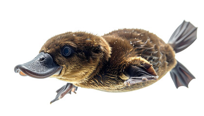Naklejka premium Baby Platypus Floating on a Clean White Background