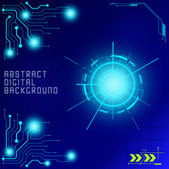 Abstract digital technology background with futuristic cyber eye screen interface.
