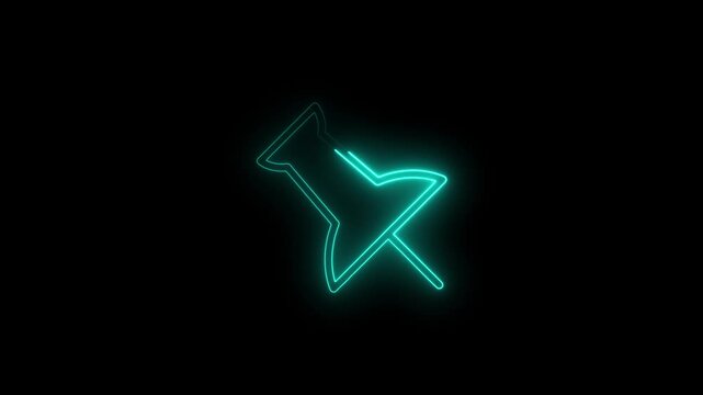 Neon Cyan Thumbtack Pushpin Icon Glow on Dark Background. Abstract Glowing Office Supply Symbol for Map Pin, Location, and Digital Marking.