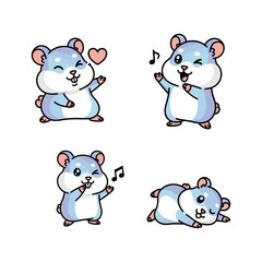 Cute cartoon mice singing and dancing with musical notes and heart