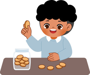 kid saving coins on coin bank financial management