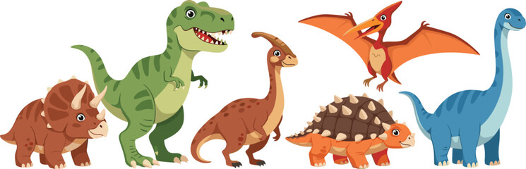 Cute Cartoon Dinosaurs Collection With Tyrannosaurus Triceratops Pterodactyl And Other Prehistoric Creatures © Sanjida