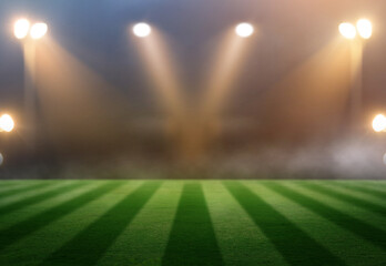 Green soccer field, bright spotlights,  © Kalawin