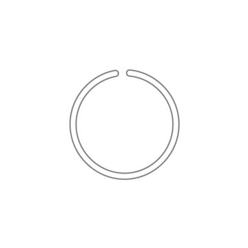 Simple minimalist line art illustration of an open circular retaining ring, symbolizing connection, assembly, and mechanical fastening with a clean graphic design