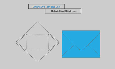 Envelope design and dimensions with bleed line and safety margin guidelines