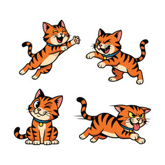 Obraz premium Cute Cartoon Orange Tabby Cat Character Set in Various Poses and Emotions