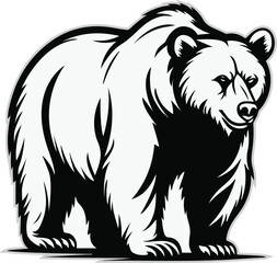 Fototapeta premium Grizzly Bear Black and White Vector Illustration – Wildlife Animal Mascot Design