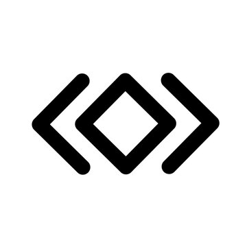 Code brackets icon in black silhouette style, programming symbol isolated on white background, minimal developer and coding pictogram for software, web, and UI design.