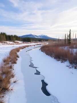 Frozen slough near Cochrane, Alberta, Canada