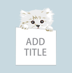 Cute White Kitten Holding Blank Sign Board Vector Illustration. Perfect for greeting cards, posters, social media, banners, and children's designs.