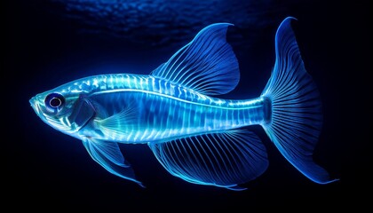 Bioluminescent Deep Sea Fish Glowing Underwater With Transparent Fins And Blue Light Mysterious Ocean Creature In Darkness