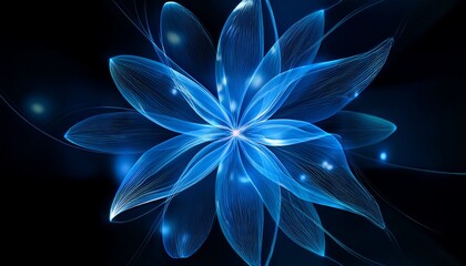 Abstract Blue Fractal Flower Glowing On Black Background Image