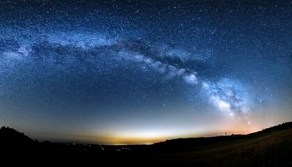Panorama Blue Night Sky Milky Way And Star On Dark Background Universe Filled With Stars Nebula And Galaxy With Noise And Grain Photo By Long Exposure