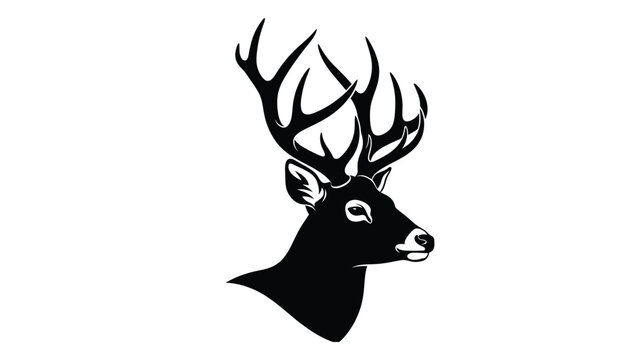 A black silhouette of a buck deer head isolated on white background, Vector