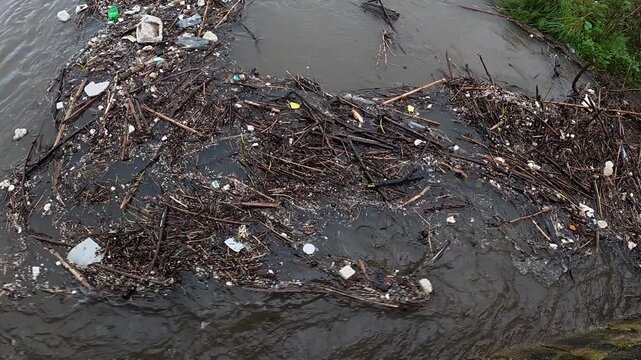 Garbage looping in the river with strong high current