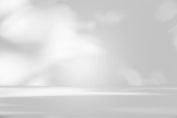 Wall interior background, studio and backdrops show products.with shadow from window color white and grey. background for text insertion and presentation product	
