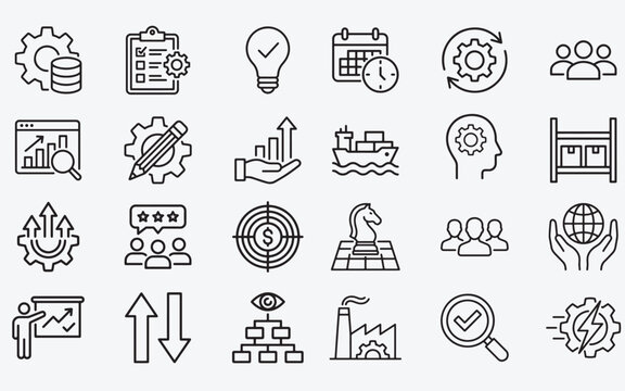 Collection of business and technology icons in line style for various uses
