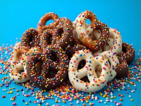Sweet and salty chocolate covered pretzels with sprinkles